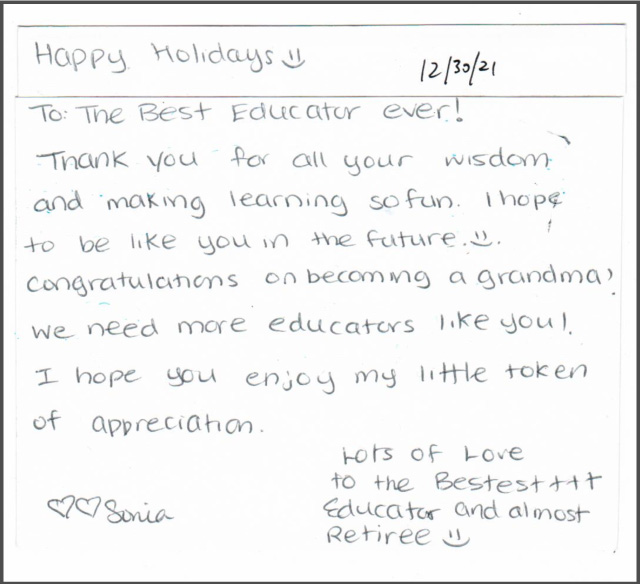 Thank you note from one of Michele's amazing students.