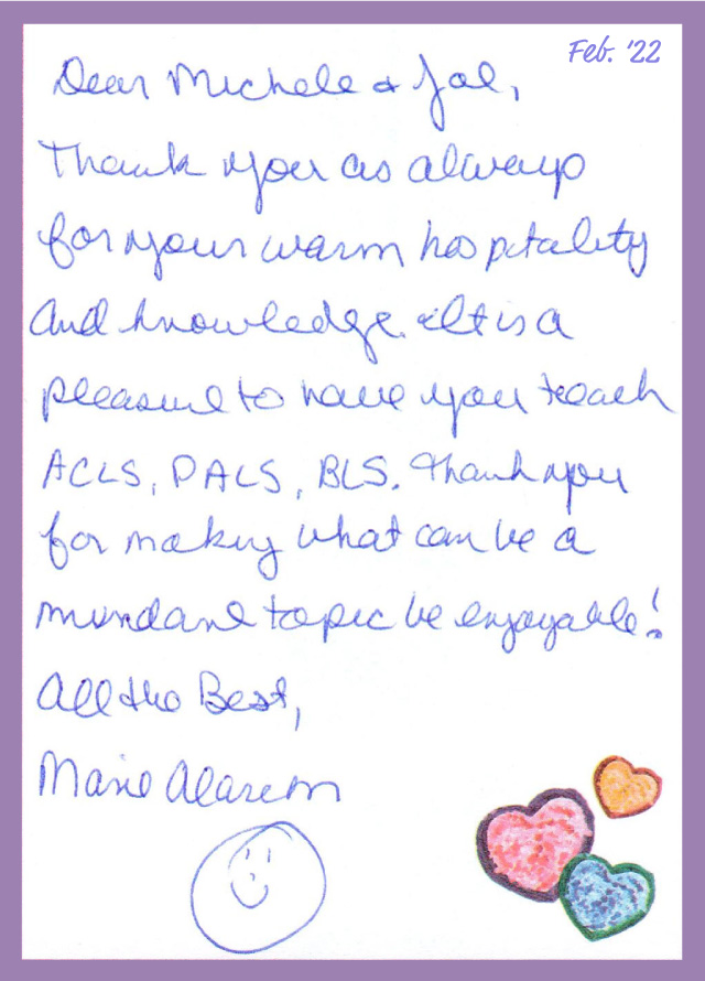 Thank you note from NP Marie Alarcon, Stony Brook University Hospital, Long Island, NY