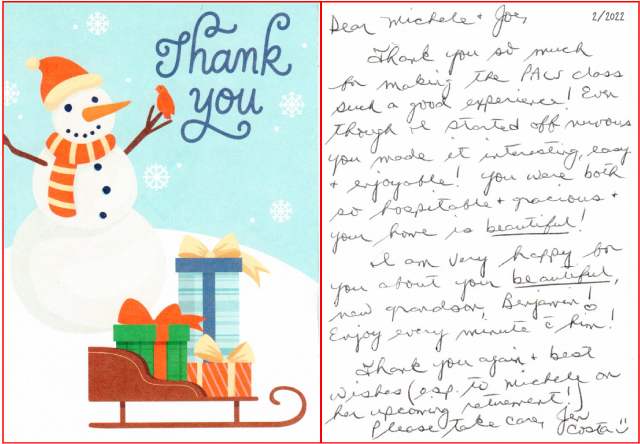 Thank you note from Jennifer Costa, Good Samaritan Hospital, West Islip, NY